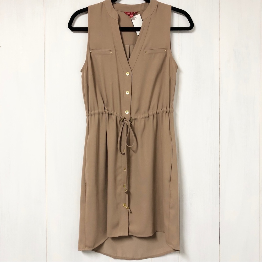 Guess Tan Button Down Sleeveless Dress
